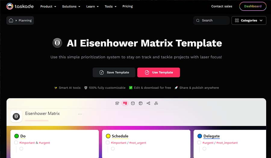 AI Eisenhower Matrix Template Time management