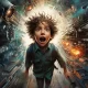 A young boy with a surprised expression, surrounded by a futuristic and chaotic tunnel, representing the overwhelming experience of hyperfocus in ADHD.