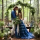 Bride and groom at a forest micro wedding ceremony with greenery and floral decor